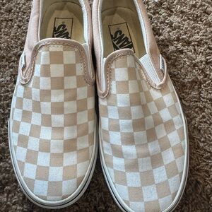 Vans Kids Slip-On Checkered Sneakers - Beige and White
